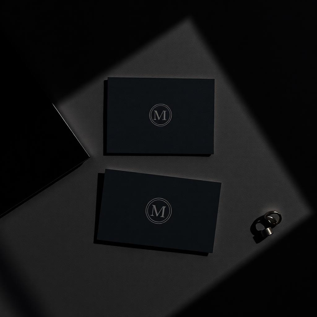 Cartes de visite noires mates avec monogramme embossé