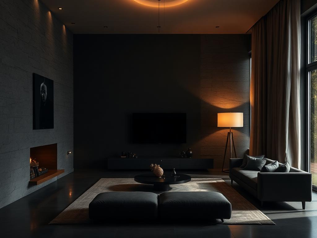 Intérieur de résidence de luxe aux tonalités sombres