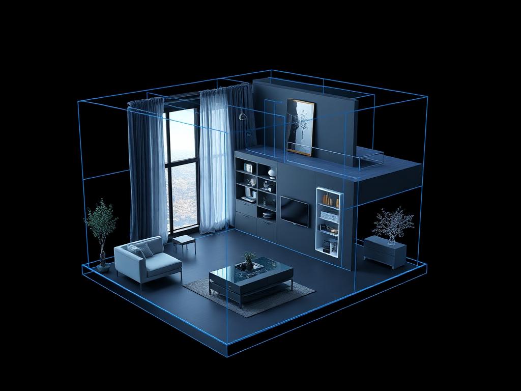 Jumeau numérique 3D d'un appartement en vue maison de poupée